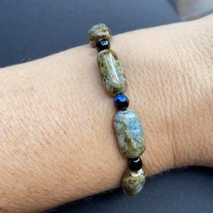 Handmade Artisan Glass Bead Stretch Bracelet, Ceramic-Glaze Style Beads